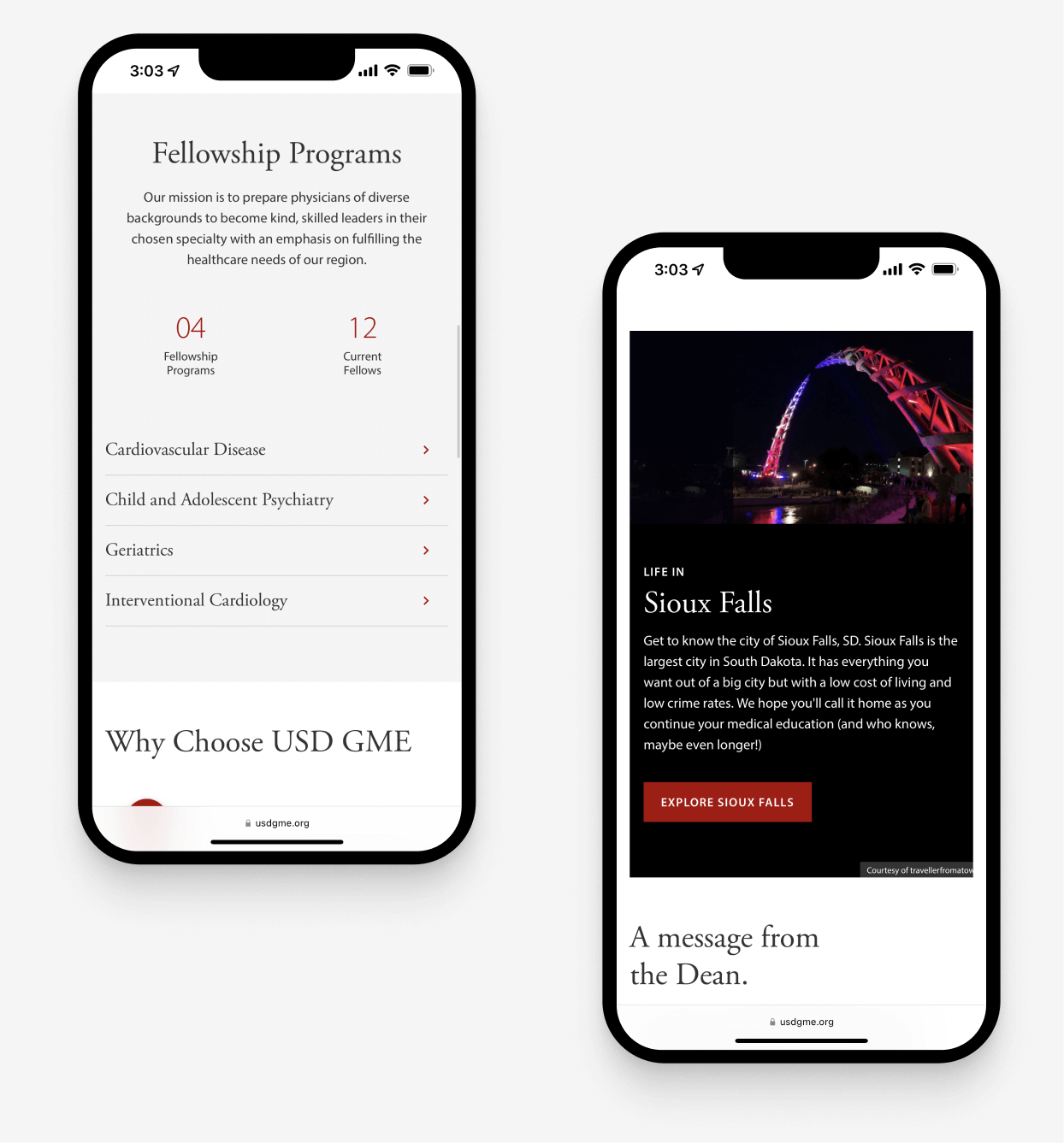Mobile mockups of homepage sections showing responsive design