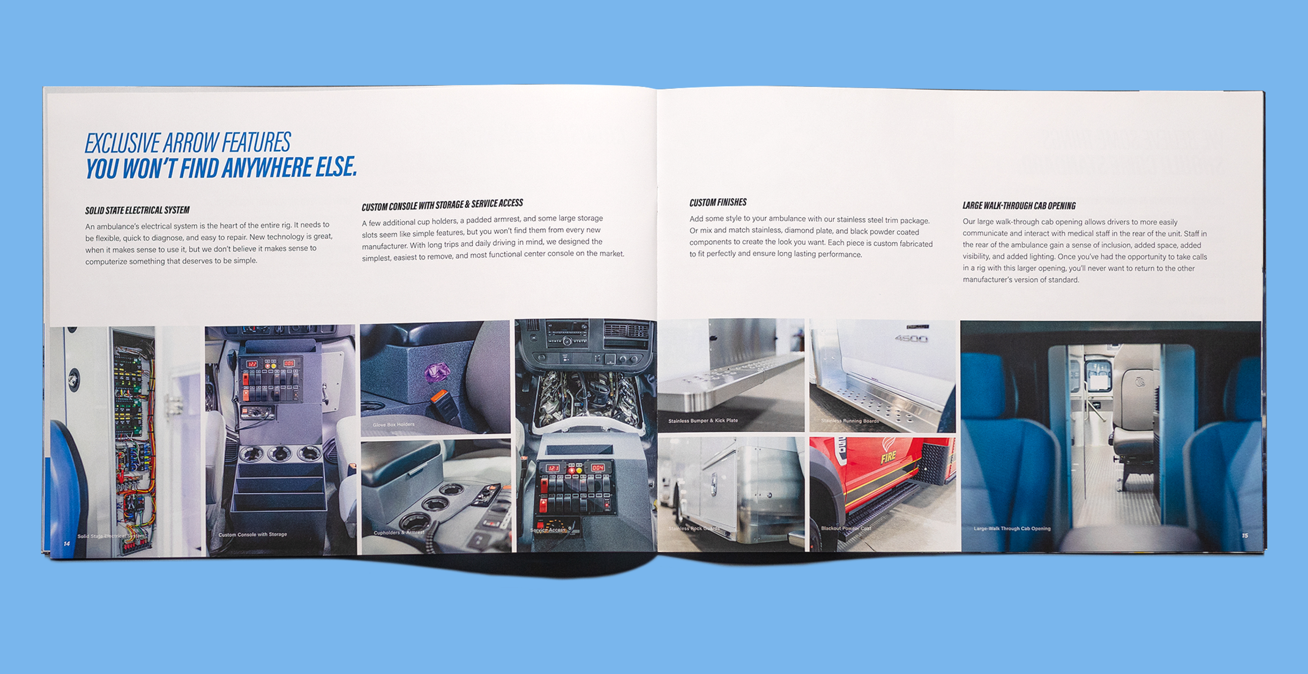 Image of Product & Service Catalog pg 15-16 on blue background